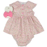 M34303: Baby Girls All Over Print Dress, Pant & Headband Set  (1-2 Years)